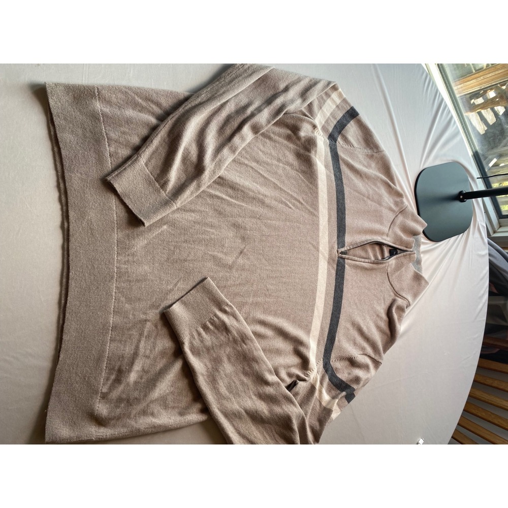 Banana Republic Mens XL Tan Striped Cashmere Silk Blend Quarter Zip Sweater